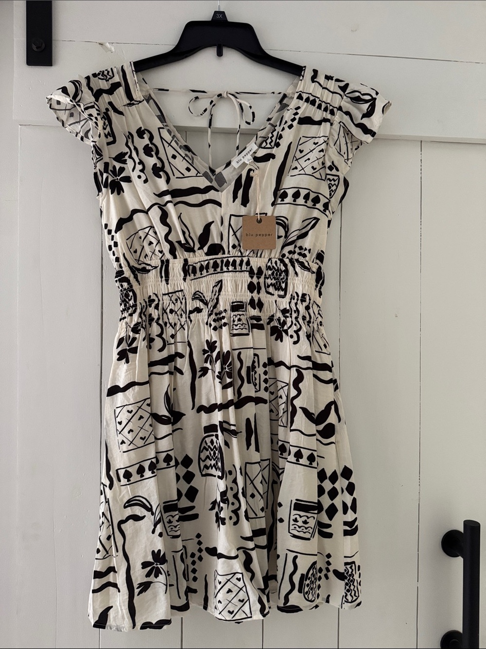 Blu Pepper Doodle Print Black & Ivory Dress L Large Hearts Spades Flowers New